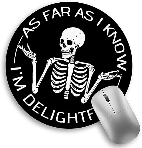 Alfombrilla de mouse redonda de esqueleto, color negro, divertida y pequeña alfombrilla de mouse con base de goma antideslizante, borde cosido para