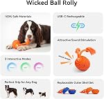 Cheerble Interactive Dog Toys, Wicked Ball Rolly, Motion Activated Dog Stimulation Toy with Rope & Barks Sound, 3 Mode Automatic Rolling Ball, E-TPU Material, Rechargeable for Small to Large Dogs