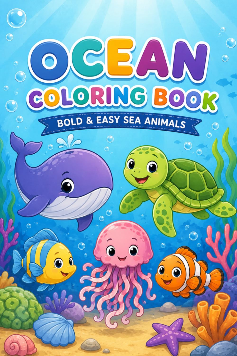 Ocean Coloring Book: Bold & Easy Sea Animals for Ages 3-6