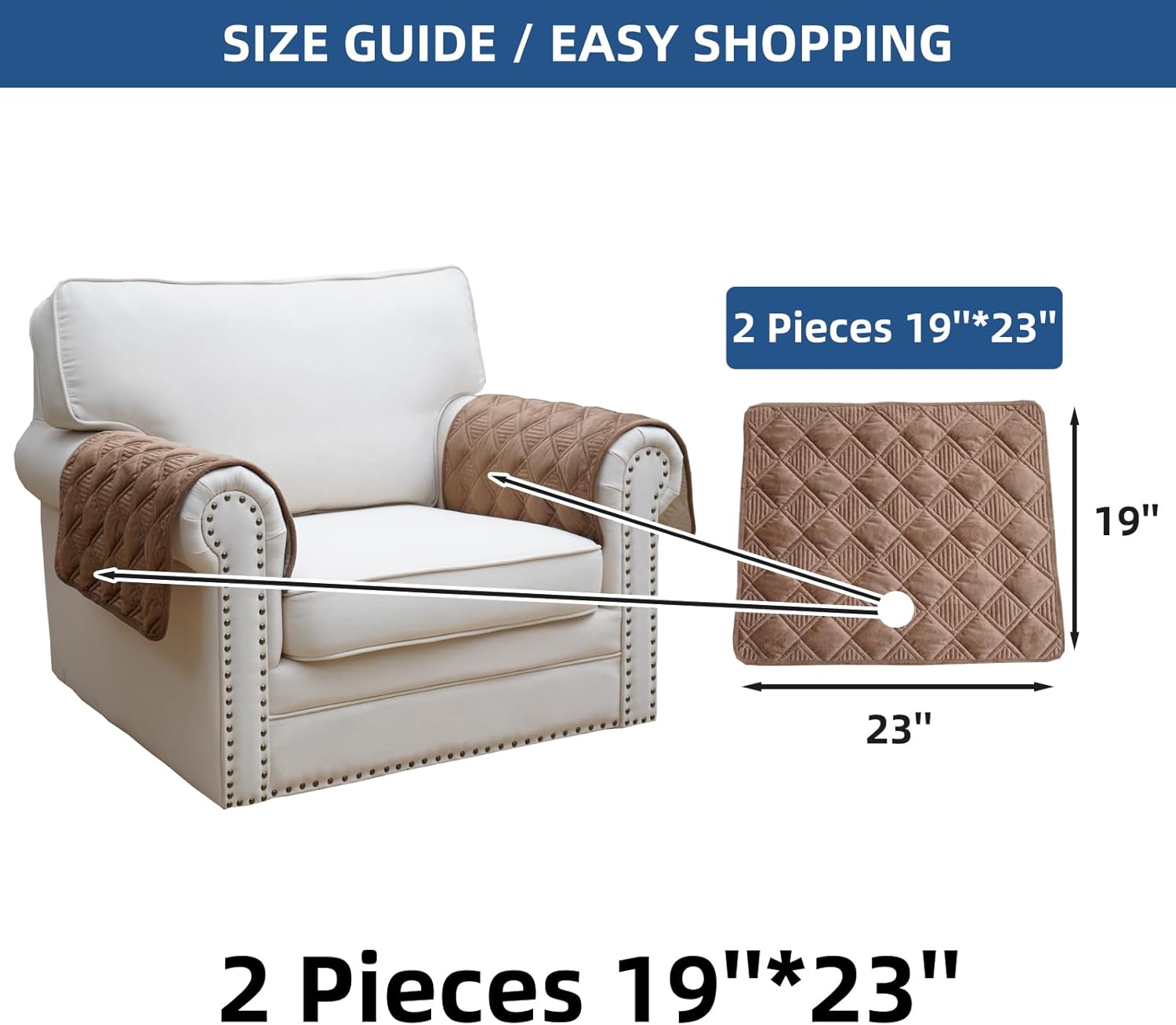 Eismodra Chair Arm Covers,Couch Arm Cover for Sofa Recliner Armchair Cats Dogs,Non Slip Armrest Arm Rest Slipcover Reclining Furniture Protectors (Light Brown, Set of 2)