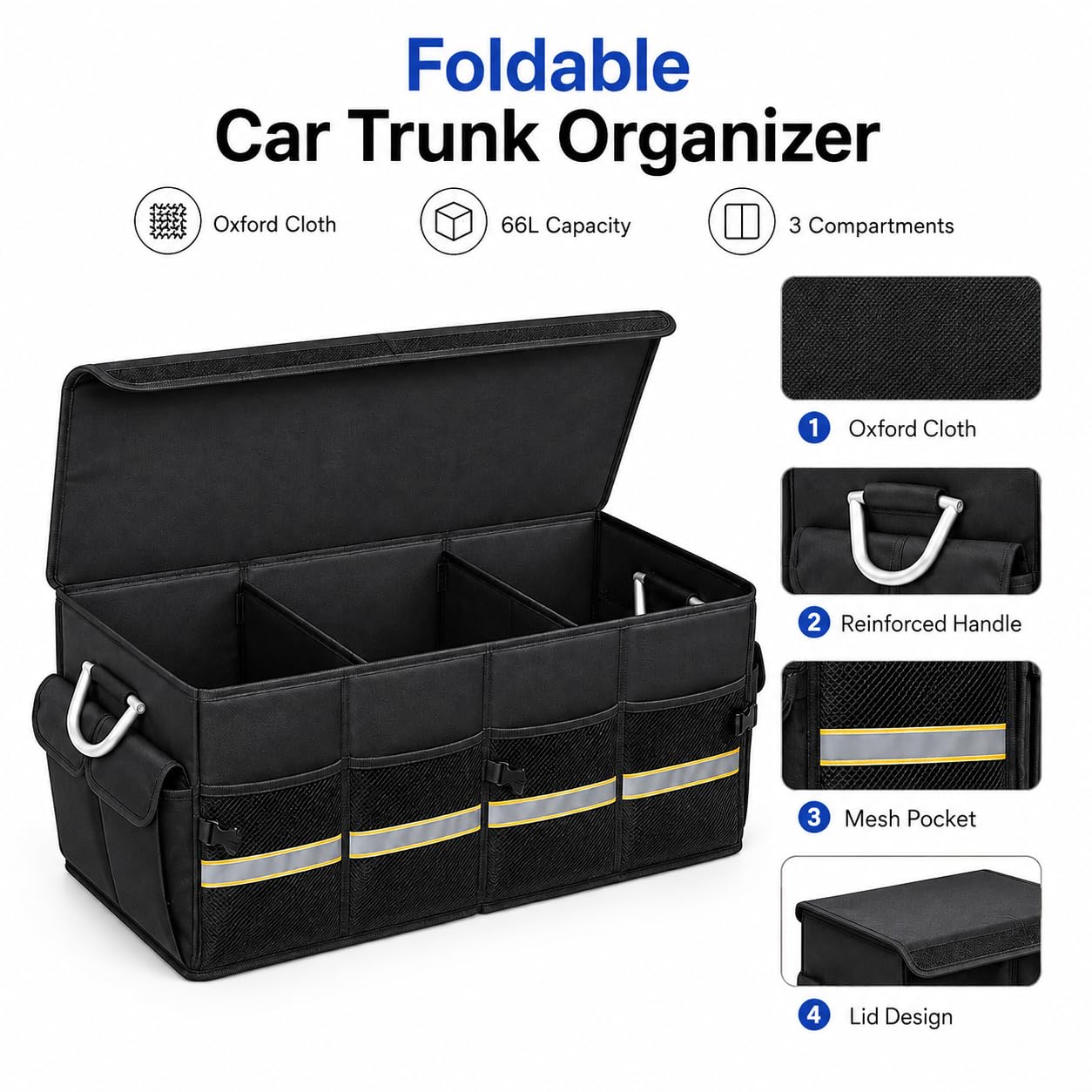 1 Pezzo Organizer Bagagliaio per Audi Q2L | Contenitore Auto in Tessuto Oxford Pieghevole,66 L Capiente Scatola Portaoggetti con Scomparti e Maniglie Laterali