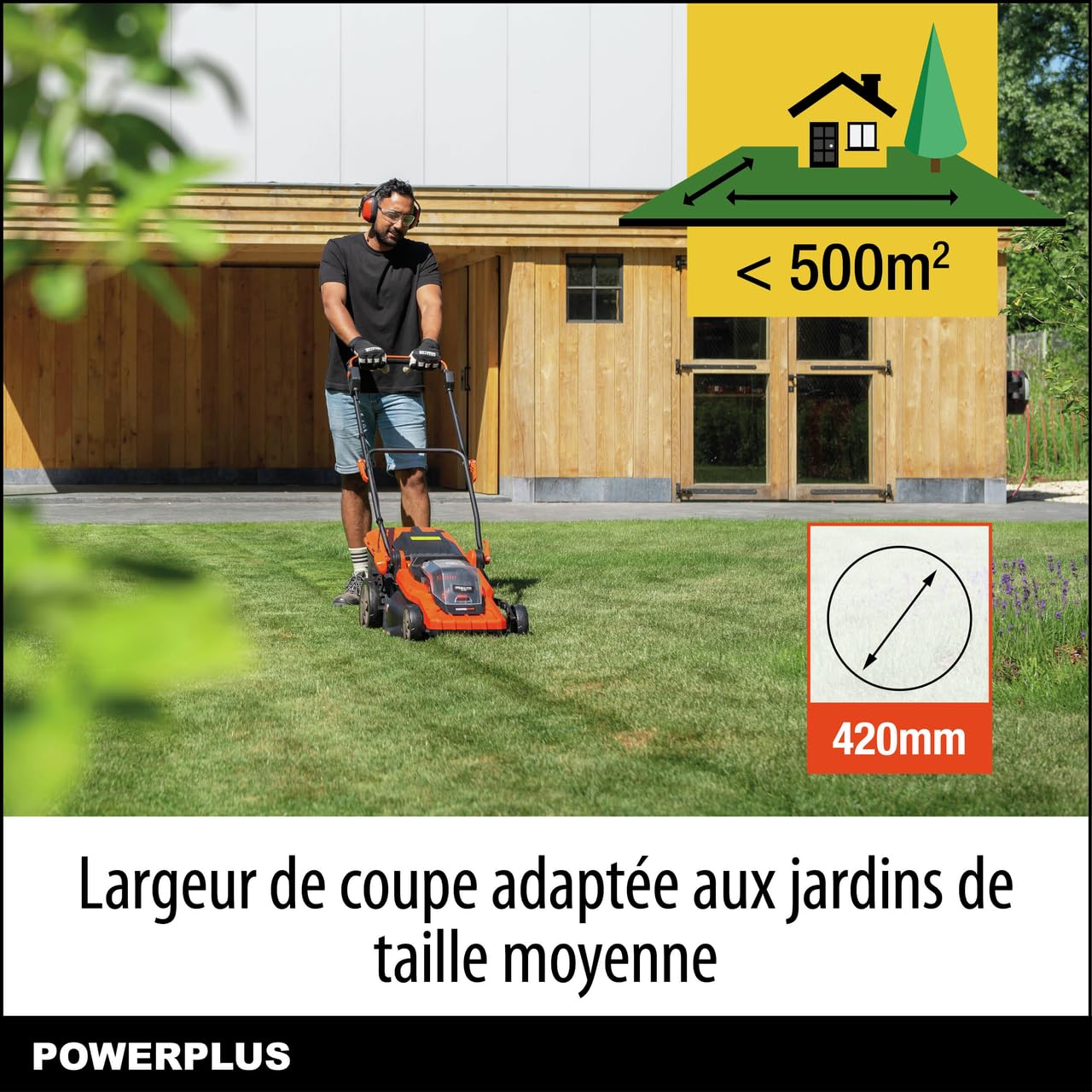 Powerplus POWDPGLWS2-40V - Cortacésped con batería de Doble Potencia, 420 mm de diámetro, sin batería ni Cargador, con Soporte de césped y expulsión Trasera