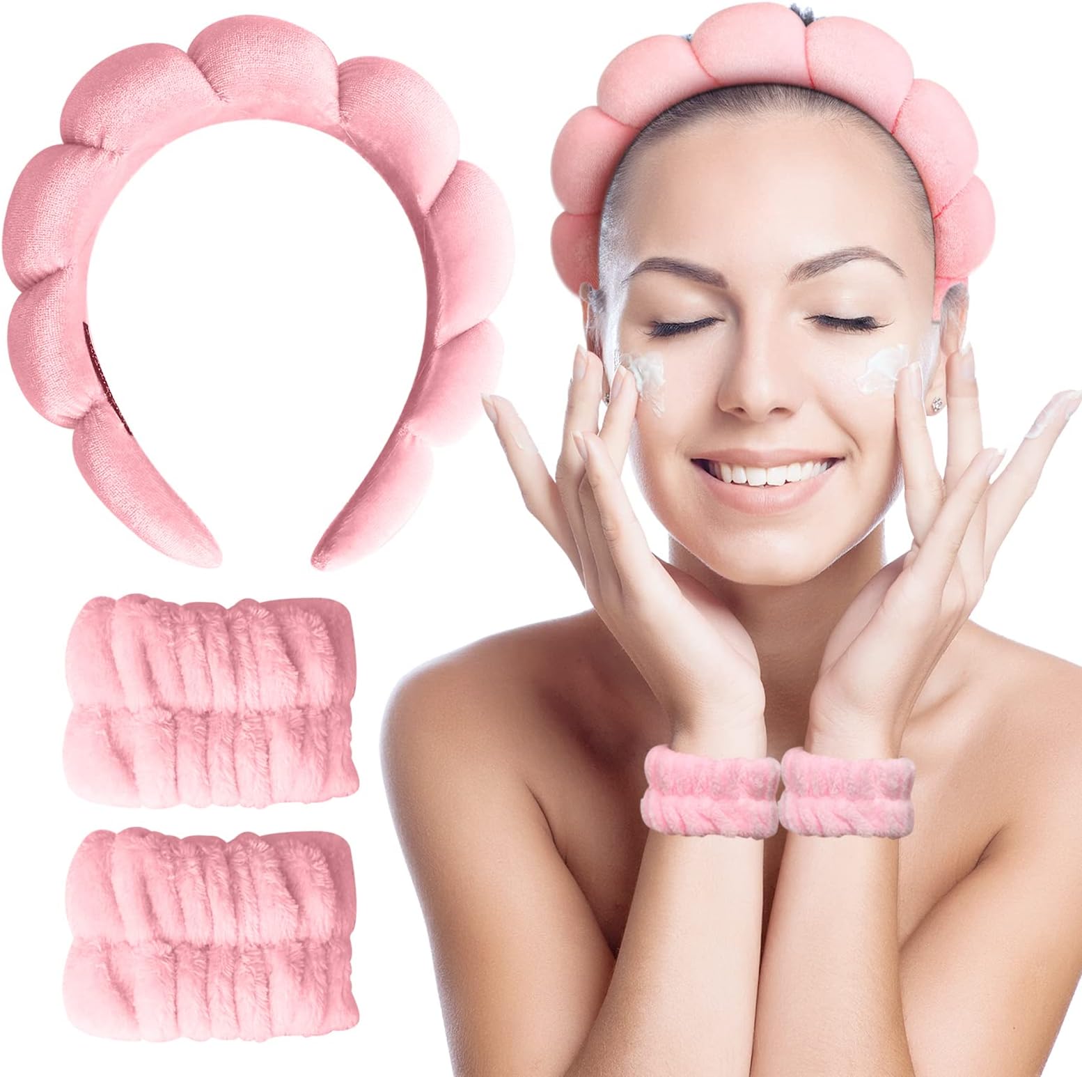 Hroevc 3 PCS Spa Headband and Wristband Set for Washing