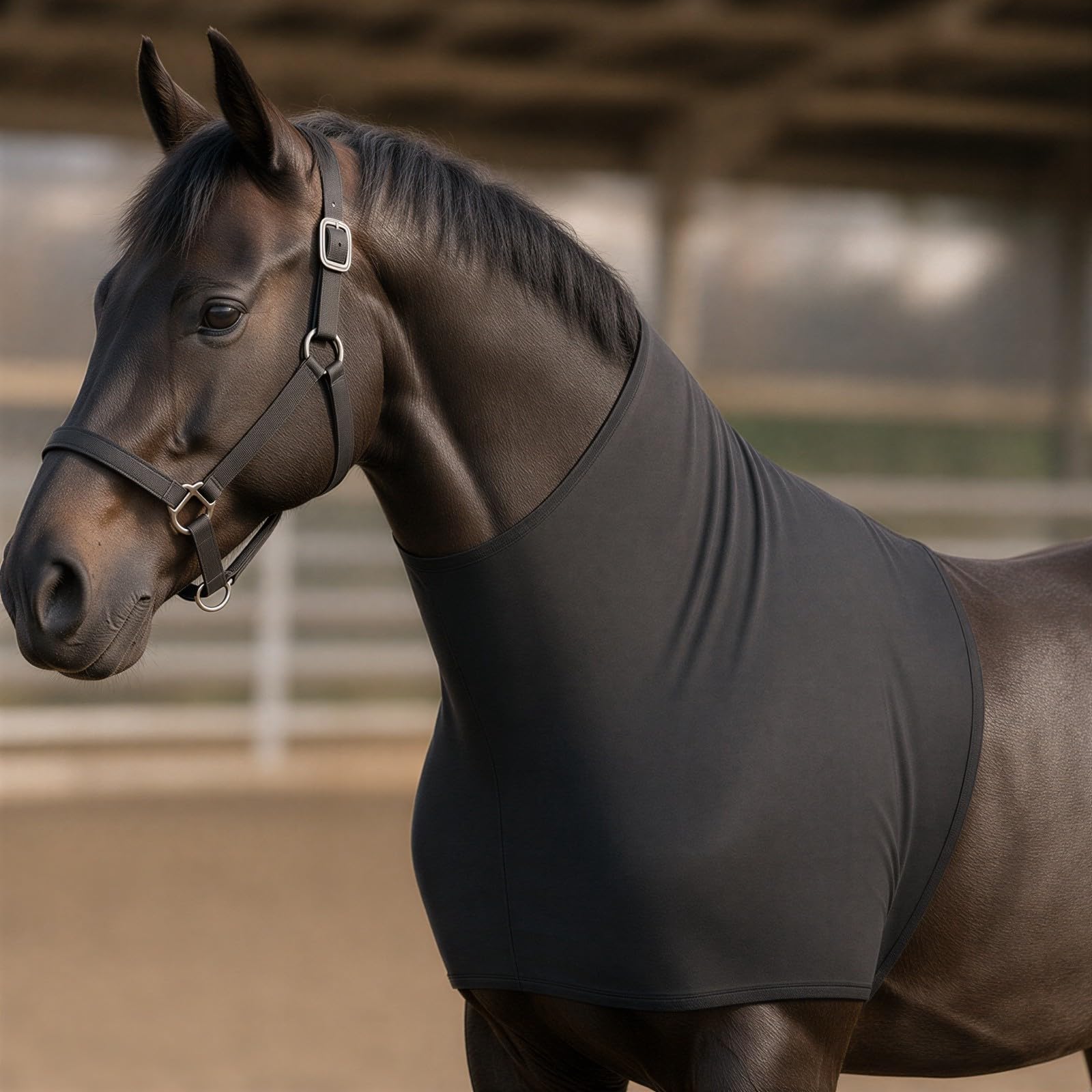 Protezione per collo e spalle per cavallo, protezione elastica contro l'attrito, in morbido spandex, per comfort e sensazione sotto le coperte, nero