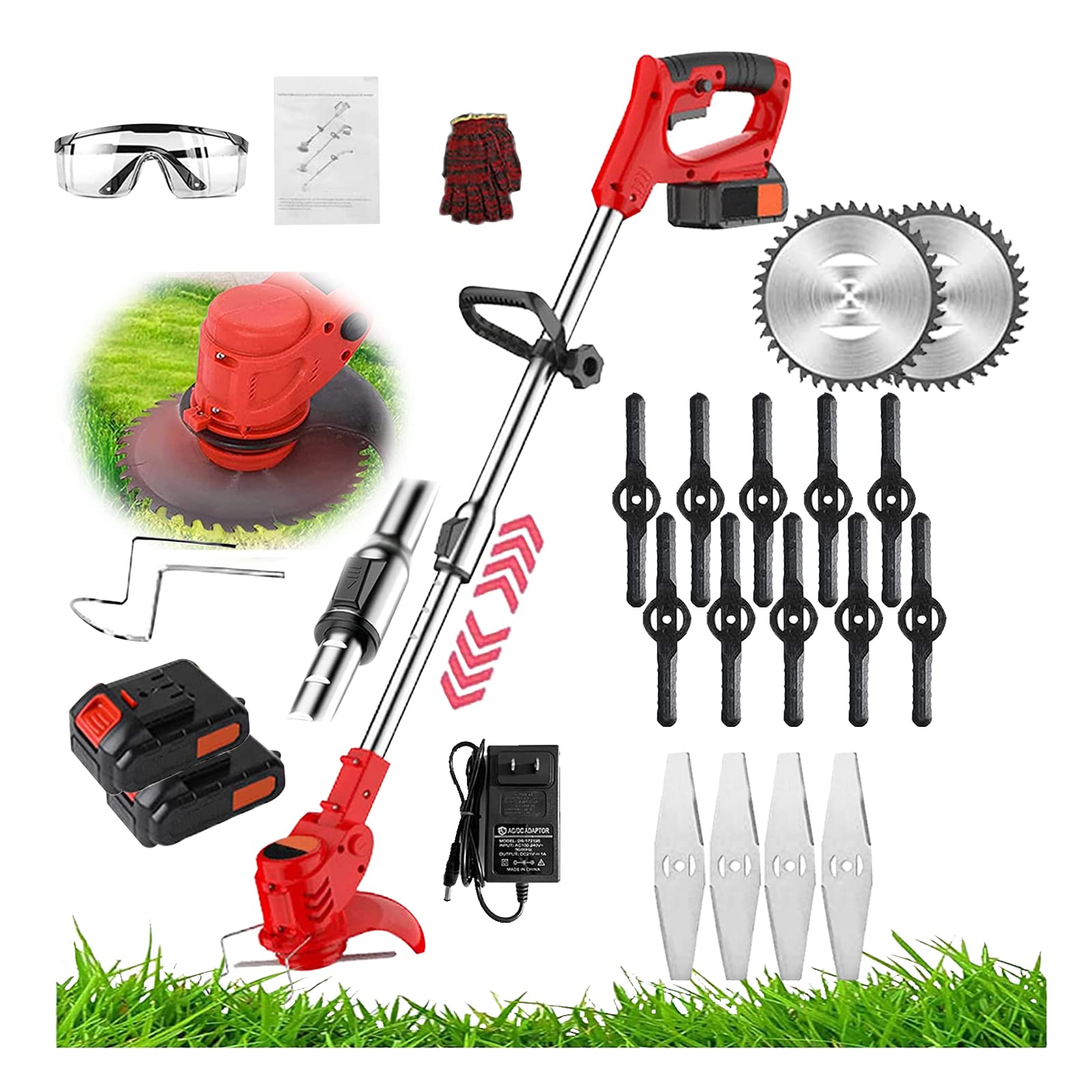 Electric Cordless Trimmer, Mrzneaoch Retractable and Foldable Home Weed Eater Brush Cutter Portable Battery Power Rechargeable Handheld Lawn Mower for Lawn, Yard, Garden