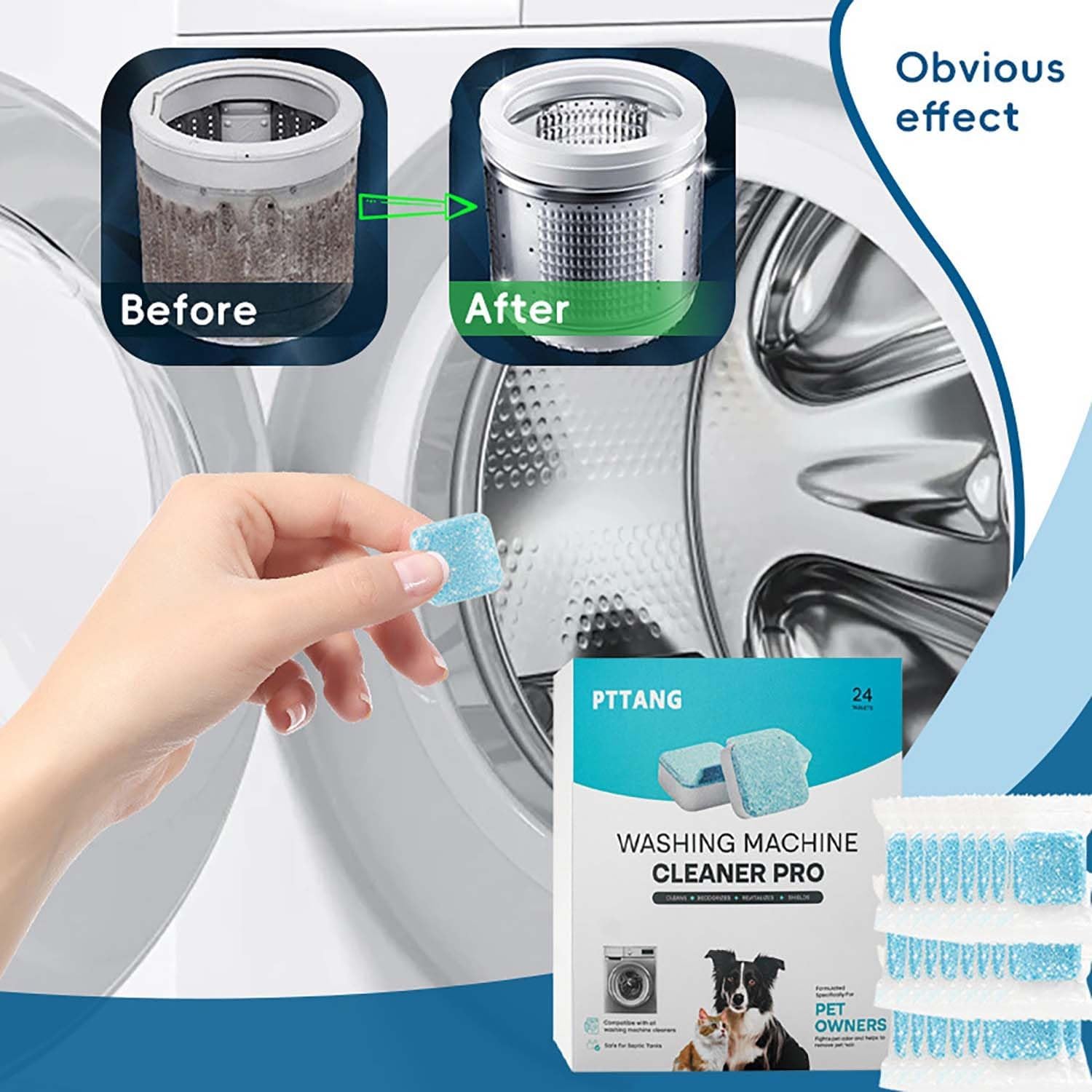 Kolina Nettoyant Machine à Laver, Kolina Nettoyant Machine A Laver Le Linge Tablet,Nettoyants Lave Linge Puissant,Facilement Les RéSidus,La Saleté Et Les Odeurs,Pour à Toutes Les Machines à Laver (48)