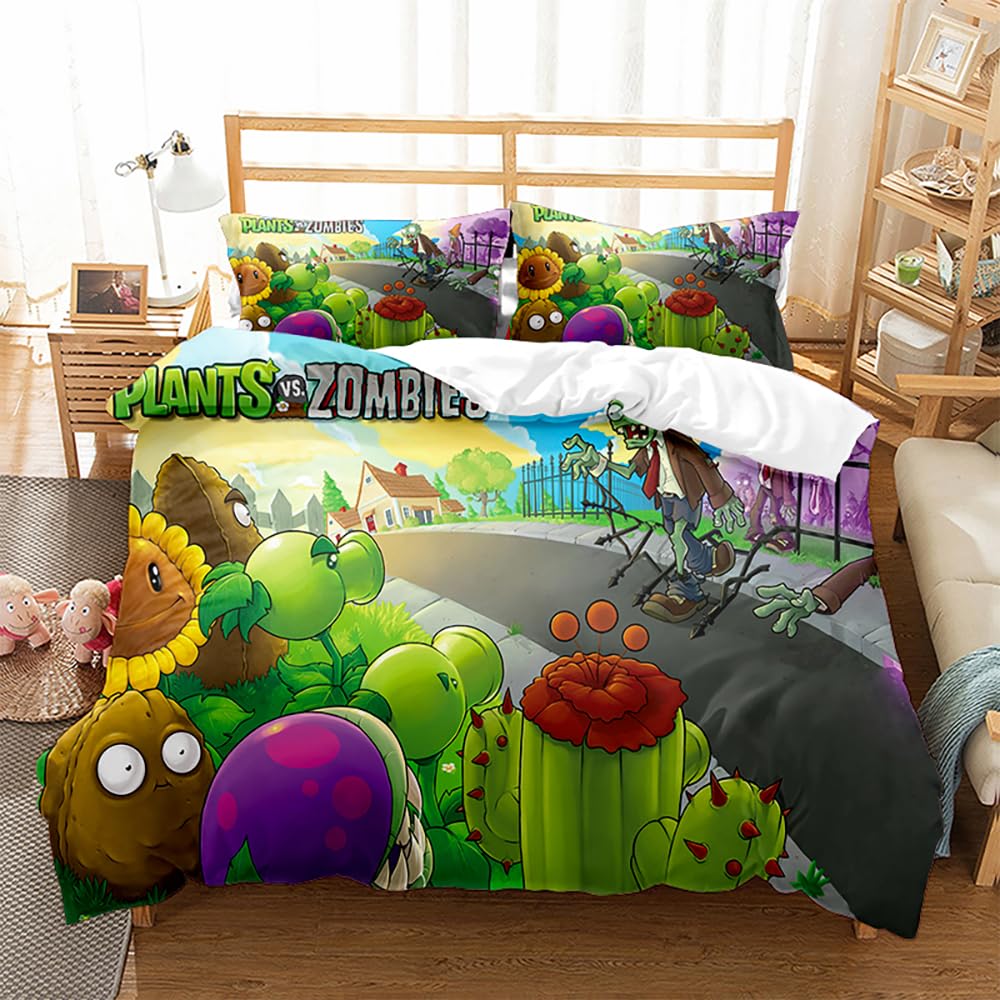 Bedding Set Plants Vs. Zombies Duvet Cover Set for Boys Girls Junior/Cot Bed Reversible Lovely Colorful Comforter Cover (135x200cm(Single),PVZ 01)