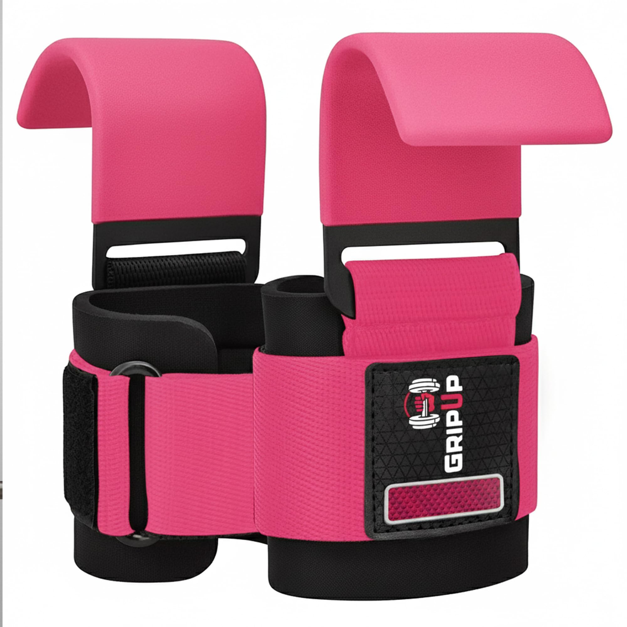 GripUp Weight Lifting Hooks – 8mm neoprene padded gym straps wrist wraps with non-slip rubber grip for deadlifts, powerlifting, chin-ups, and bodybuilding Perfect for men and women (Pink) — image 1