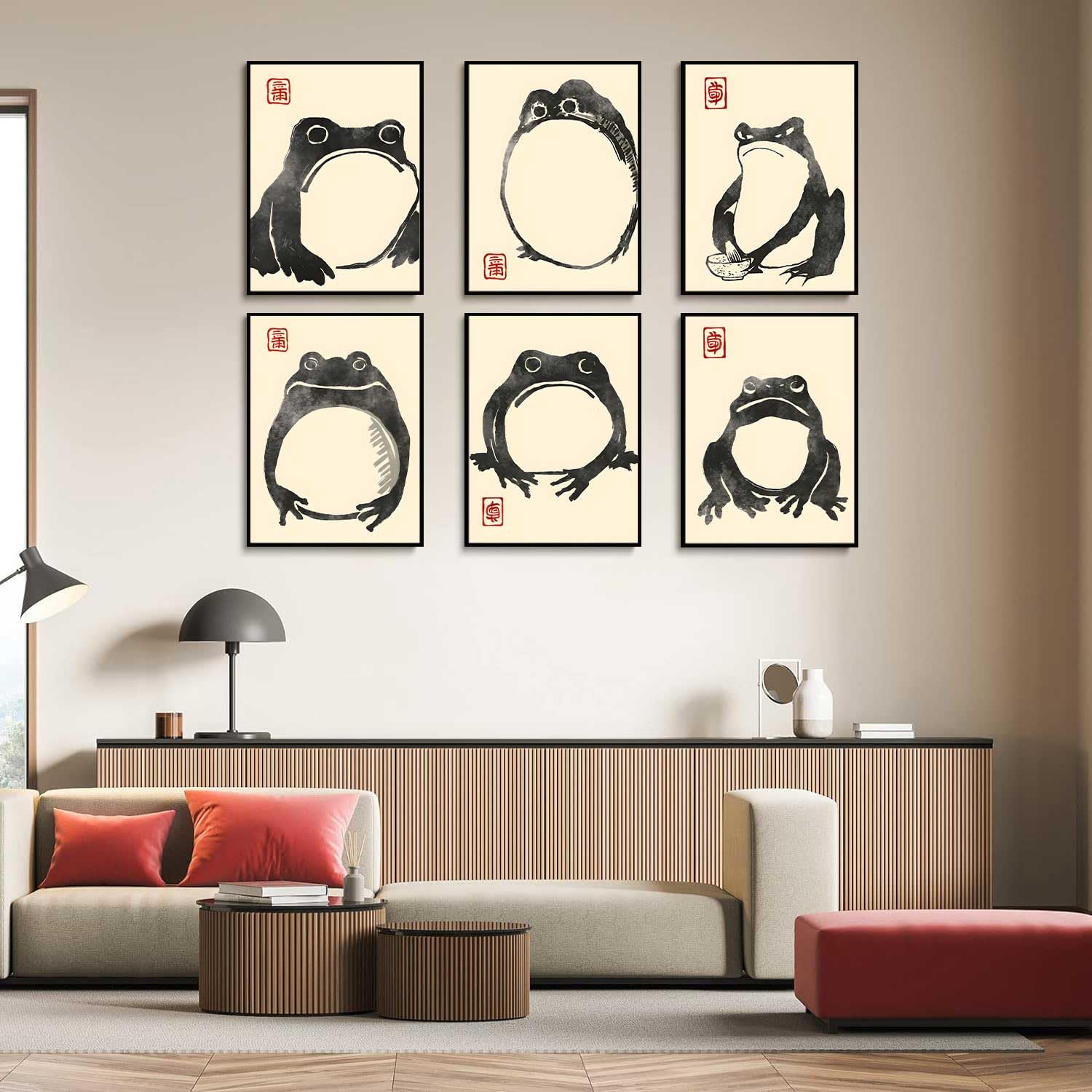 6Pcs Japanese Frog Wall Art Vintage Japanese Matsumoto Hoji Canvas Posters Prints, Eclectic Cute Funny Animal Wall Decor Pictures Wabi Sabi Aesthetic Room Decor, Unframed