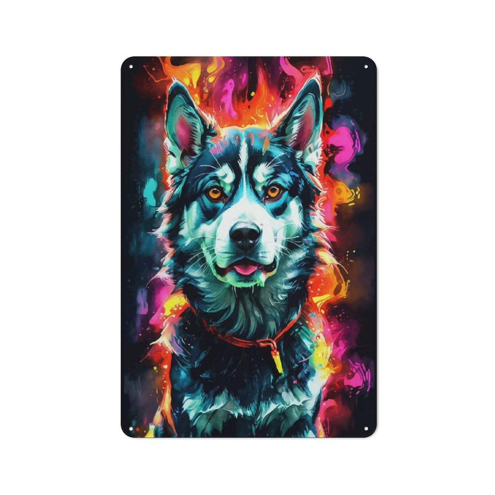 Tin Sign with Siberian Husky in Neon Colors Design 30x20cm, Outdoor Room Porch Wall Decor for Greenhouse, Garden Room, Cafe Or Entryway