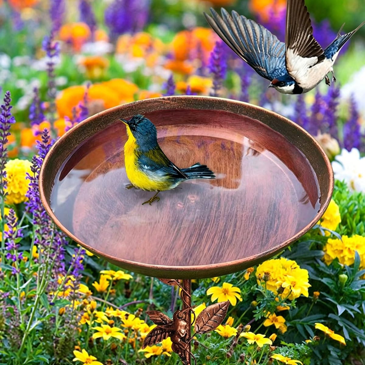 Vogeltränke Stehend, Metall Vintage Vogeltränke Winterfest, Vogelbad Garten Stehend, Wassertränke für Vögel, Futter Vogelbad, für Draußen Garten Hof Rasen(2 pcs)