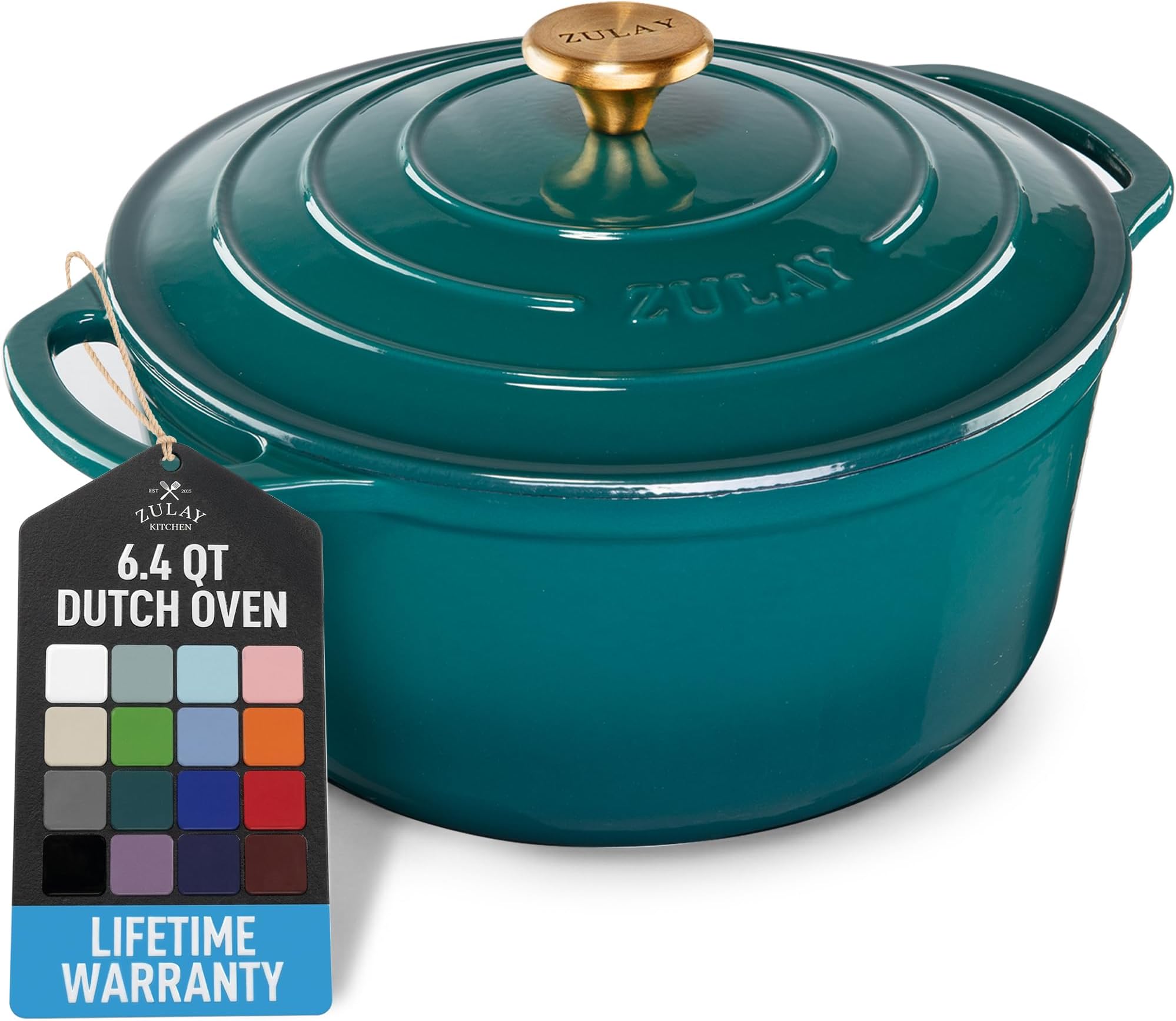 Zulay Kitchen 6.4 Quart Enameled Cast Iron Dutch Oven Pot with Lid, Emerald
