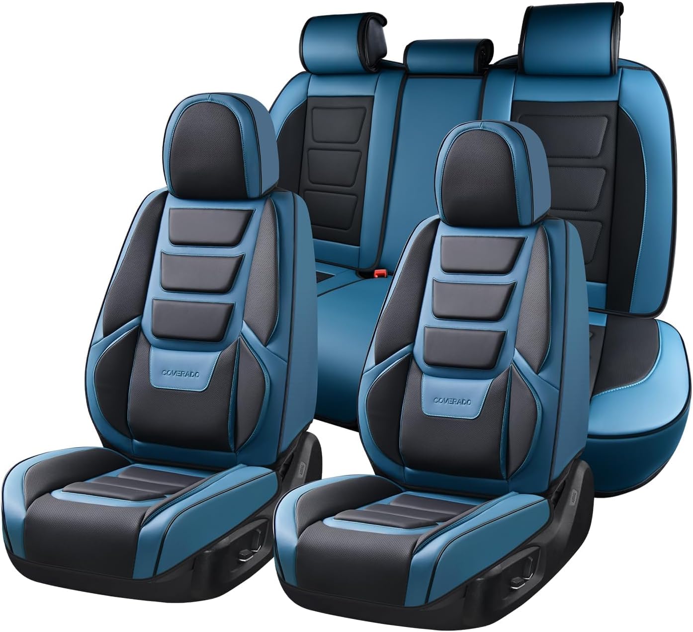Coverado Full Set Car Seat Covers - Waterproof Leather Front & Back Seat Protectors (Red)