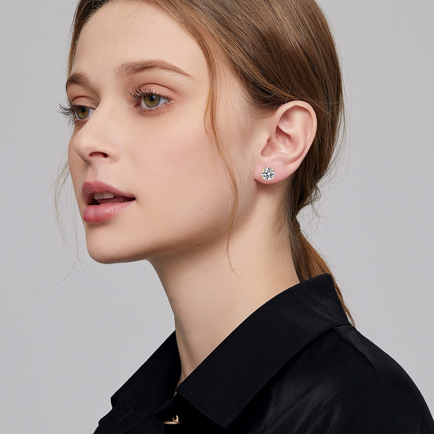 Pendientes de tuerca de diamante con circonita cúbica de plata de ley 925, hipoalergénicos, de corte redondo, para mujeres/hombres, unisex, 4 mm a 8 mm, Circonita cúbica, circonita,
