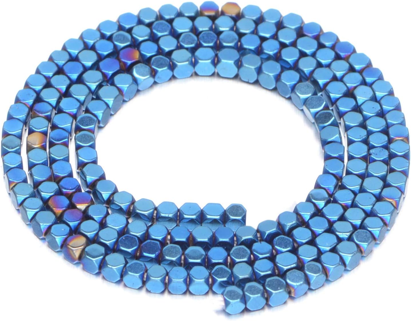 AD Beads Natural Hematite Gemstone Faceted Square Cube Loose Beads 16" 2x2mm 4x4mm (2x2mm, Metallic Blue)