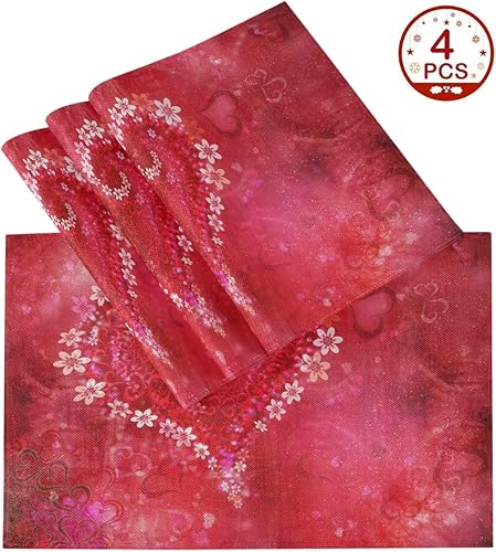 Miniatura 6 de Wamika Love Hearts - Juego de 4 manteles individuales para el día de San Valentín, manteles individuales de arpillera, lavables, antideslizantes,