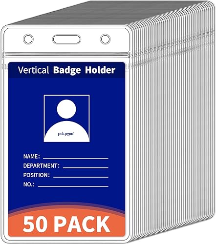 Paquete de 50 soportes verticales para tarjetas de identificación, funda de plástico transparente para tarjetas de trabajo, protector de cubierta