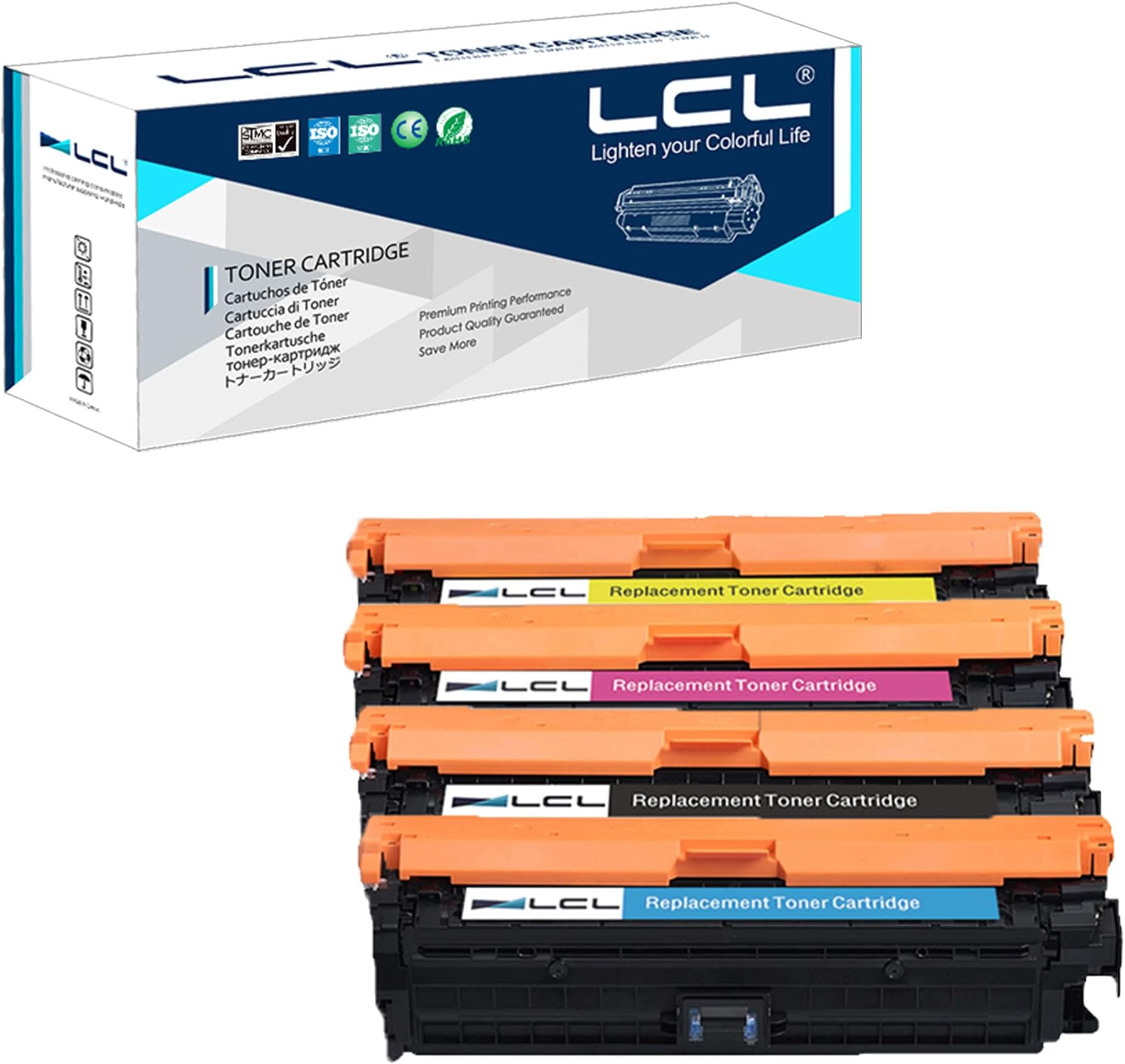 LCL Remanufactured Toner Cartridge Replacement for HP 307A CE740A CE741A CE742A CE743A CP5225 CP5225dn CP5225n (4-Pack Black Cyan Magenta Yellow)