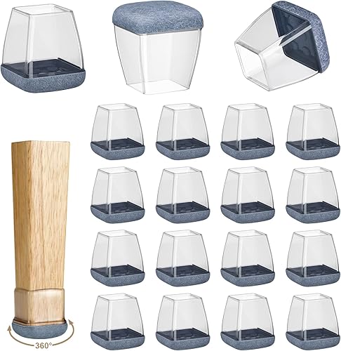 Paquete de 16 protectores de piso para patas de silla para pisos de madera dura, deslizadores redondos de goma para muebles, almohadillas de fieltro