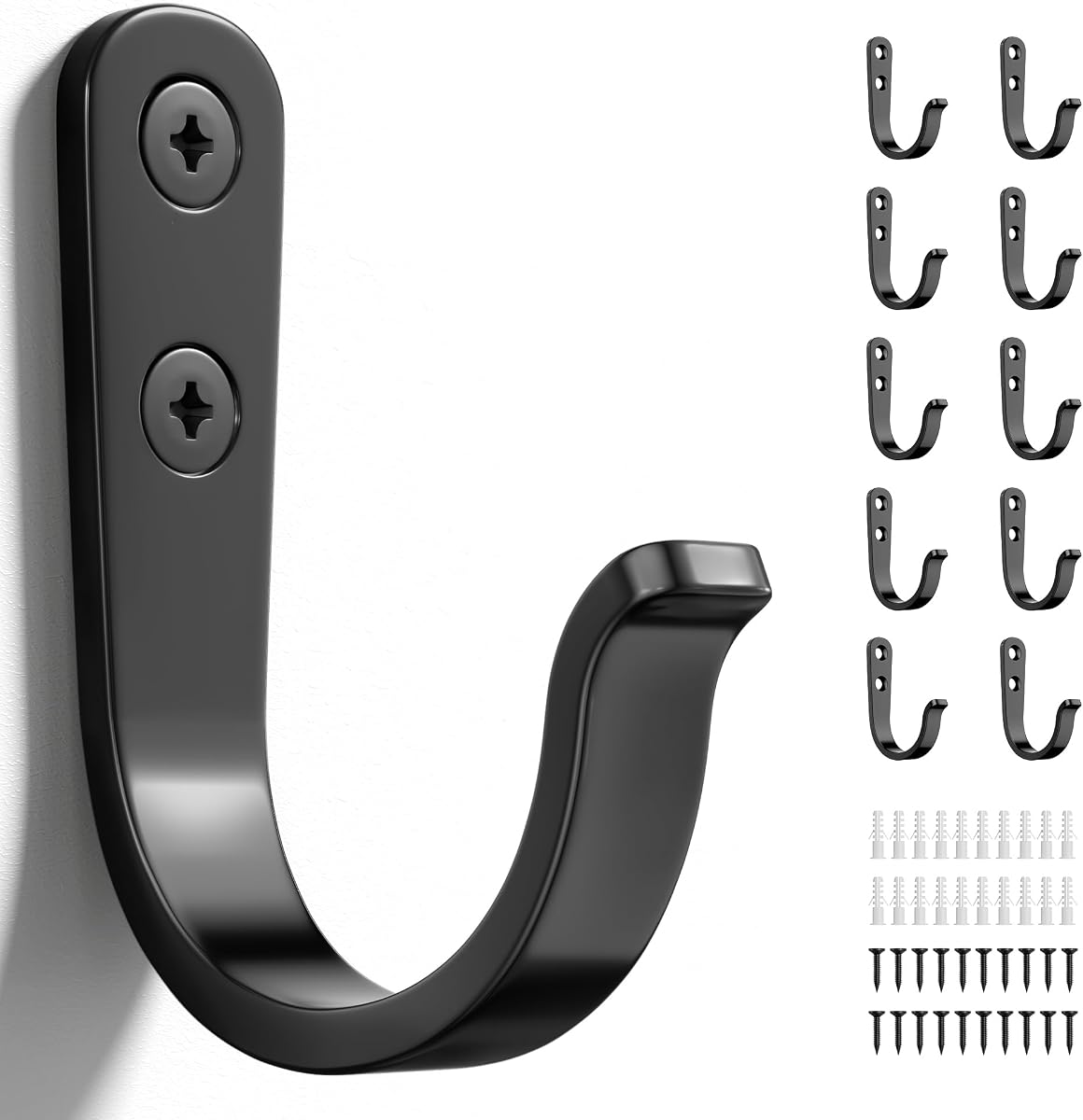 niffgaff 10Pcs Wall Hooks for Hanging Towel/Coat, Black