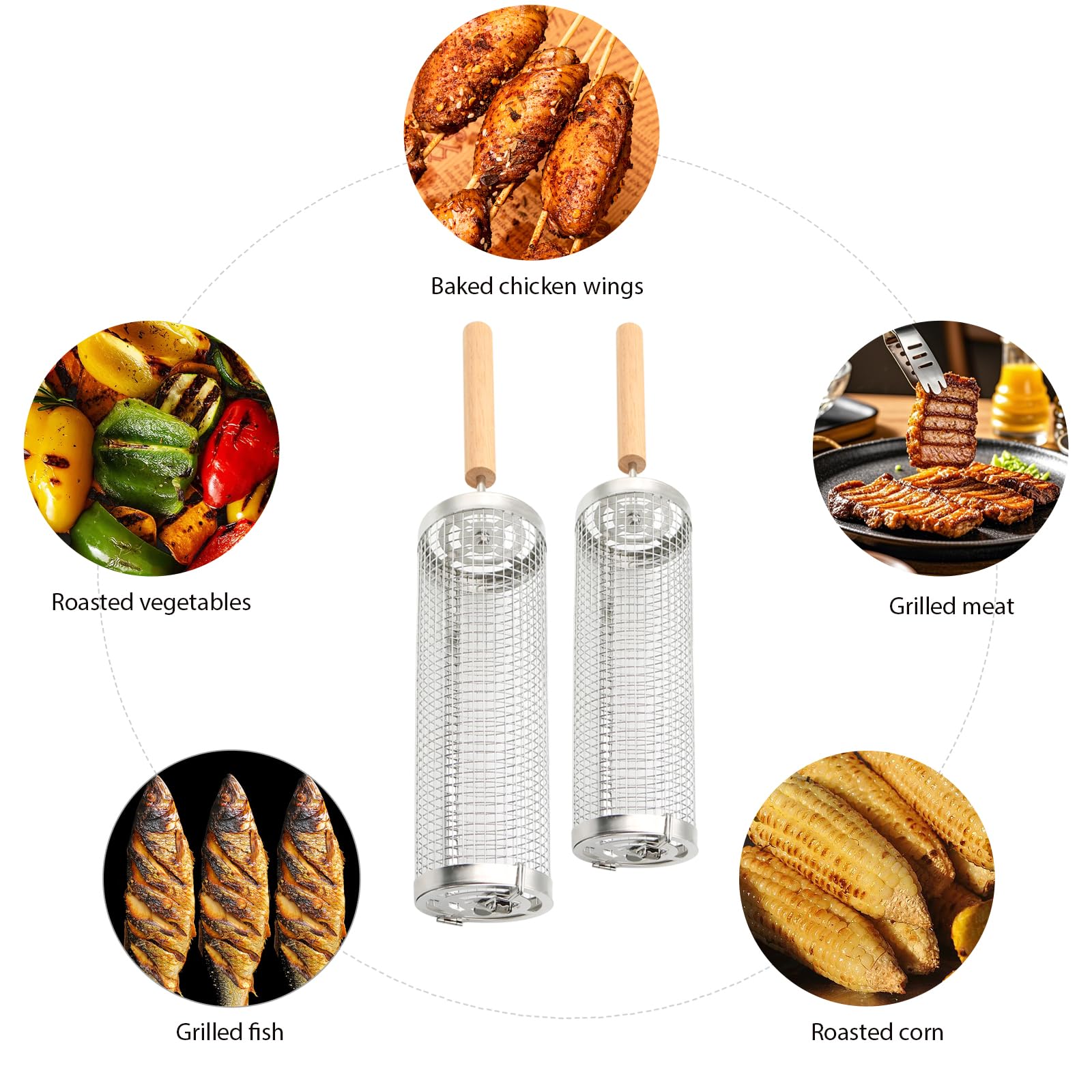 Grill Baskets For Outdoor Grill 2 Pack,Grill Basket with Hinged Locking Lid, 304 Stainless Steel,Vegetable Grill Basket,Perfect Grilling Gifts and Accessories,3.93