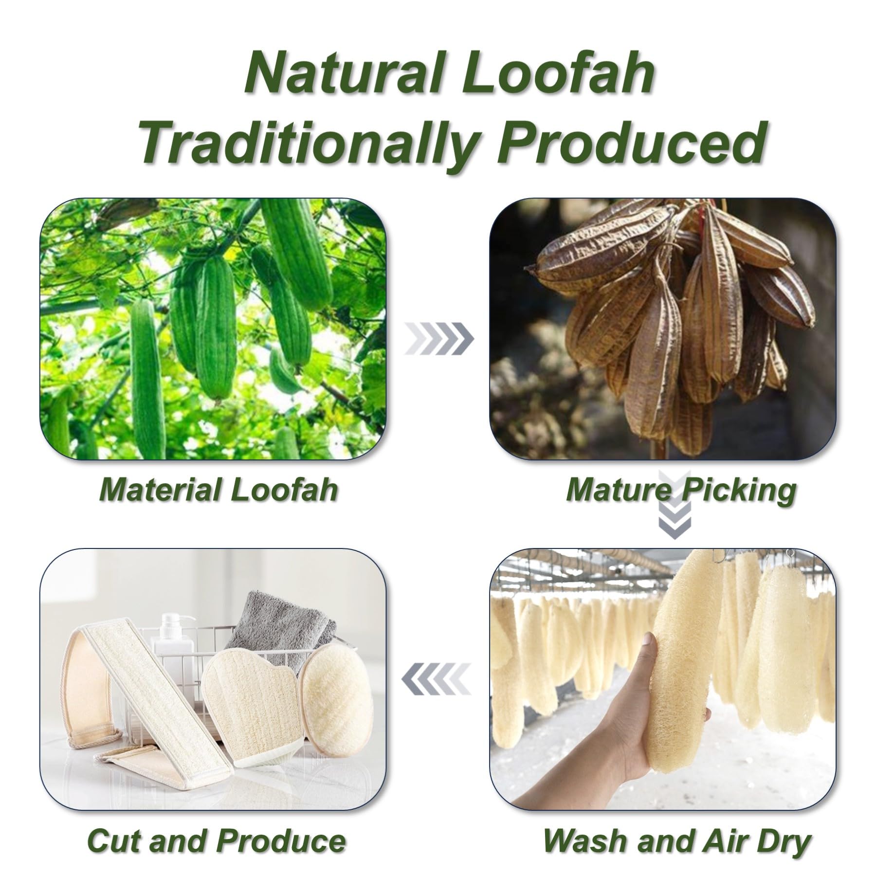 Esponja de lufa natural, exfoliante corporal para hombres y mujeres, lufa con asa, exfoliante de espalda para juego de ducha, limpia profundamente y vigoriza tu piel (3 piezas en caja)