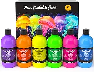 Nicpro 6 Colors Fluorescent Large Washable Paint Set for Kid (16.9 oz), ...