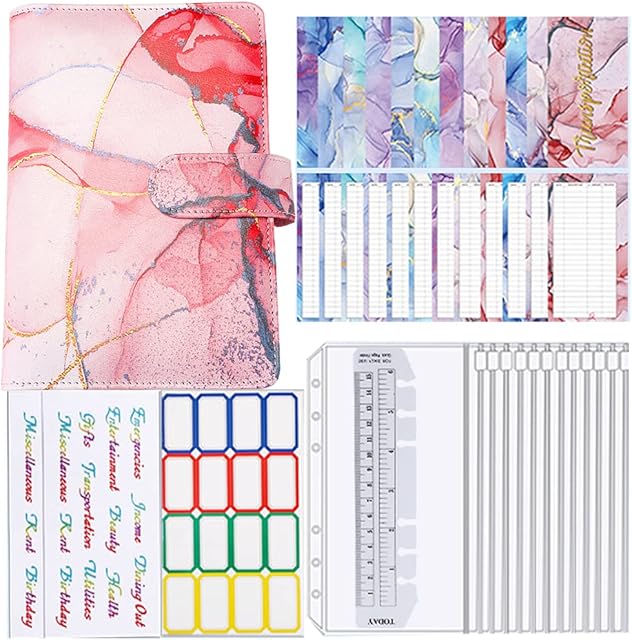 Planer budżetu A6, księga oszczędności ze slajdami, z kopertami foliowymi na gotówkę, do planowania budżetu, planowania wydatków, metoda kopert do napełniania gotówką, do oszczędzania napisy w