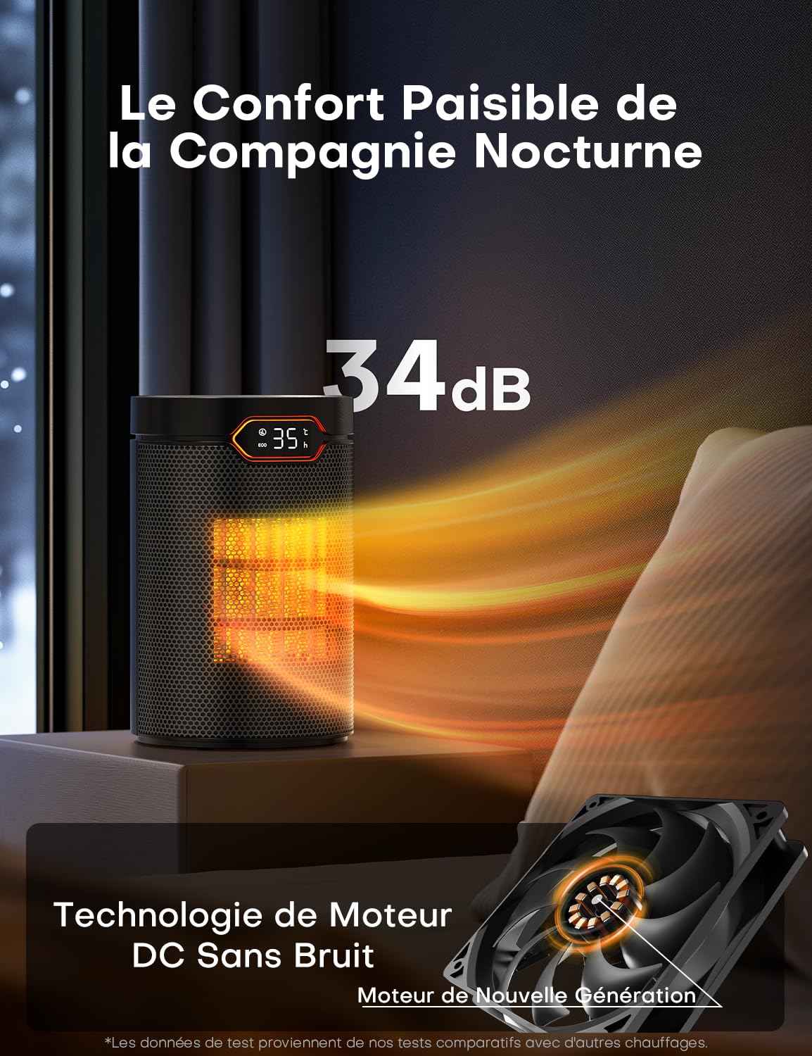 QEXREED Chauffage d'appoint, Mode Éco, 1500W PTC, 4 Modes Chauffants, Mode Brise, Thermostat, Minuterie 24H, Télécommande, Protection Anti-Surchauffe & Chute, Portable & Silencieux pour Maison, Bureau