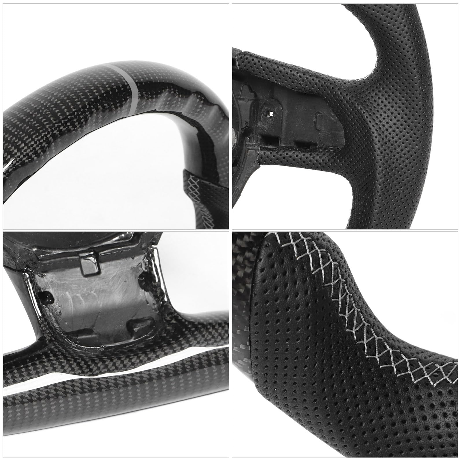 Real Carbon Faserlenkrad mit Perforiertem Leder, überlegener Griff Flacher Boden D -Typ Rennsport, Geeignet für 42 20072015, TT TTS TTRs 8J 20062014