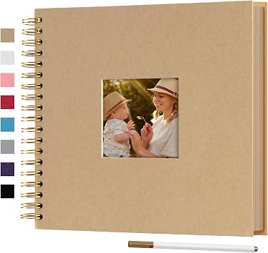 10 x 10 Inch DIY Scrapbook Photo Album with Window Design Cover 80 Pages Craft Paper Memory Book for Weeding Anniversary Travel and Baby Brown
