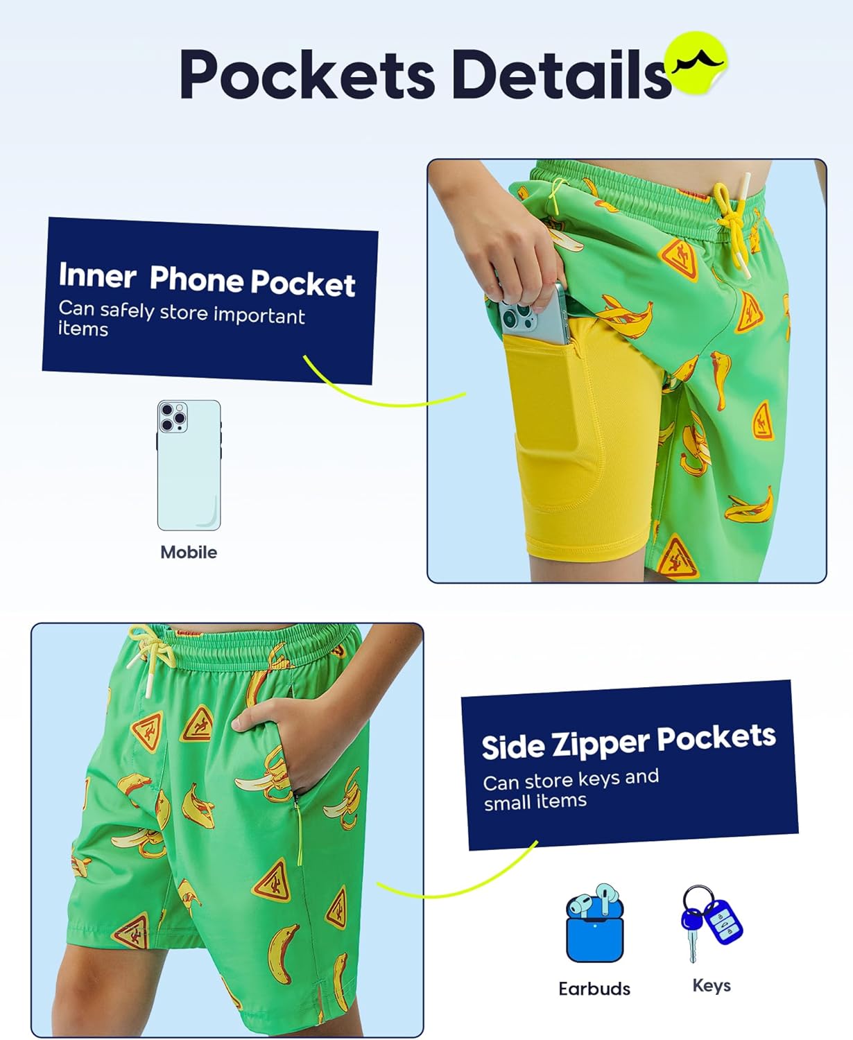 maamgic Boys Swim Trunks Compression Liner Stretch Teen Boy Swim Shorts Anti-Chafe Bathing Suits with Zipper Pocket - Image 4