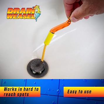 FlexiSnake Drain Weasel Sink Snake Hair Clog Remover Tool Kit، Sink، Pipe، Bathroom، Bathtub Drain Cleaner، 18-inch Long، Flexible، Made in the USA، 1 Wand and Removable Handle