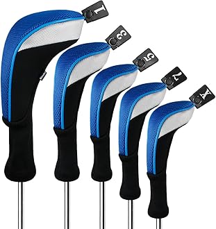 - 5pcs/Set Mesh Golf 460cc Driver Fairway Wood Club Head Covers Long Neck with No. Tags