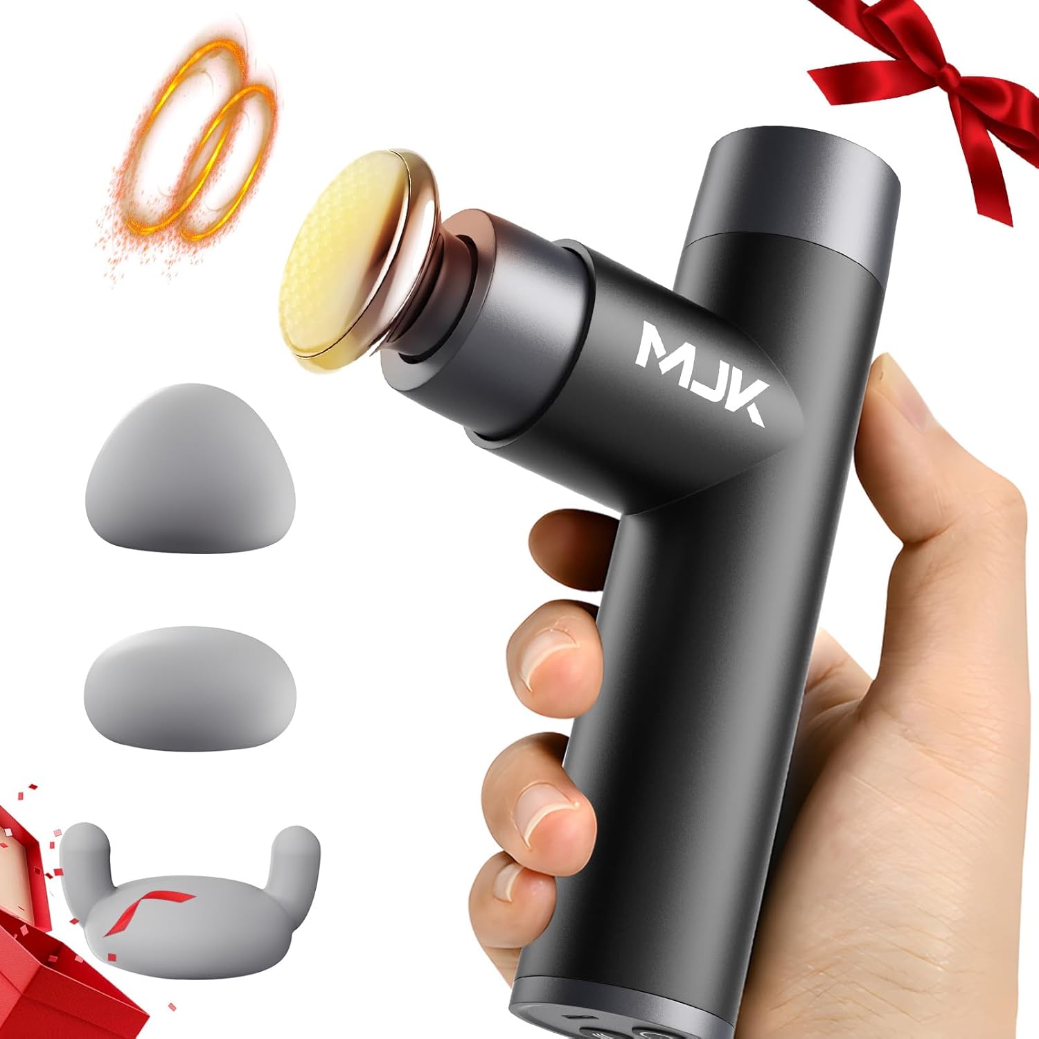 Mini Massage Gun, Percussion Deep Tissues Muscle with Heat, Portable Full-Metal Massage Gun with 3 Interchangeable Heads | 4 Speeds | Compact Sports Massager Helps Relieve Sore Muscles and Stiffness