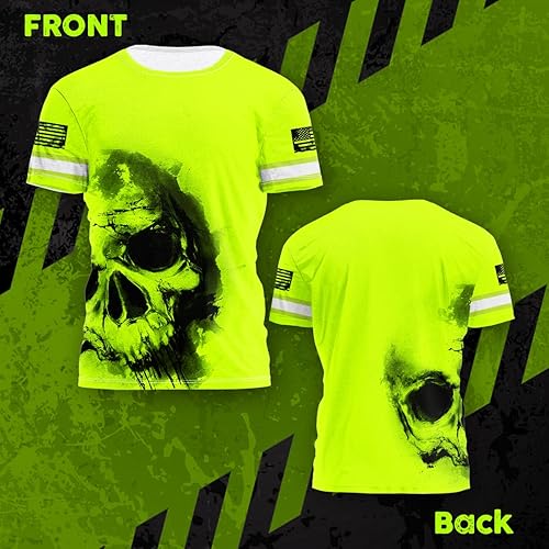 Miniatura 2 de Matedecor Camisa de alta visibilidad con calavera para hombre, camisetas de seguridad reflectantes con bandera de EE. UU., ropa de trabajo,