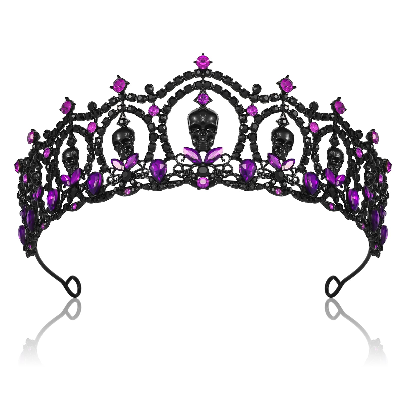 Amlaidu Skull Tiara Crown for Women, Gothic Rhinestone Queen Headband, Skeleton Headpiece For Halloween Cosplay Birthday Party - Purple Black