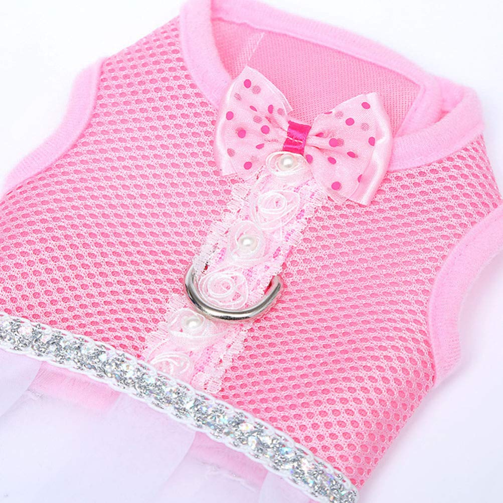 Pink Dog Dress Harness Pet Lace Mesh Vest Tutu Skirt with Bowknot for Girl Dogs Cats (Pink L)