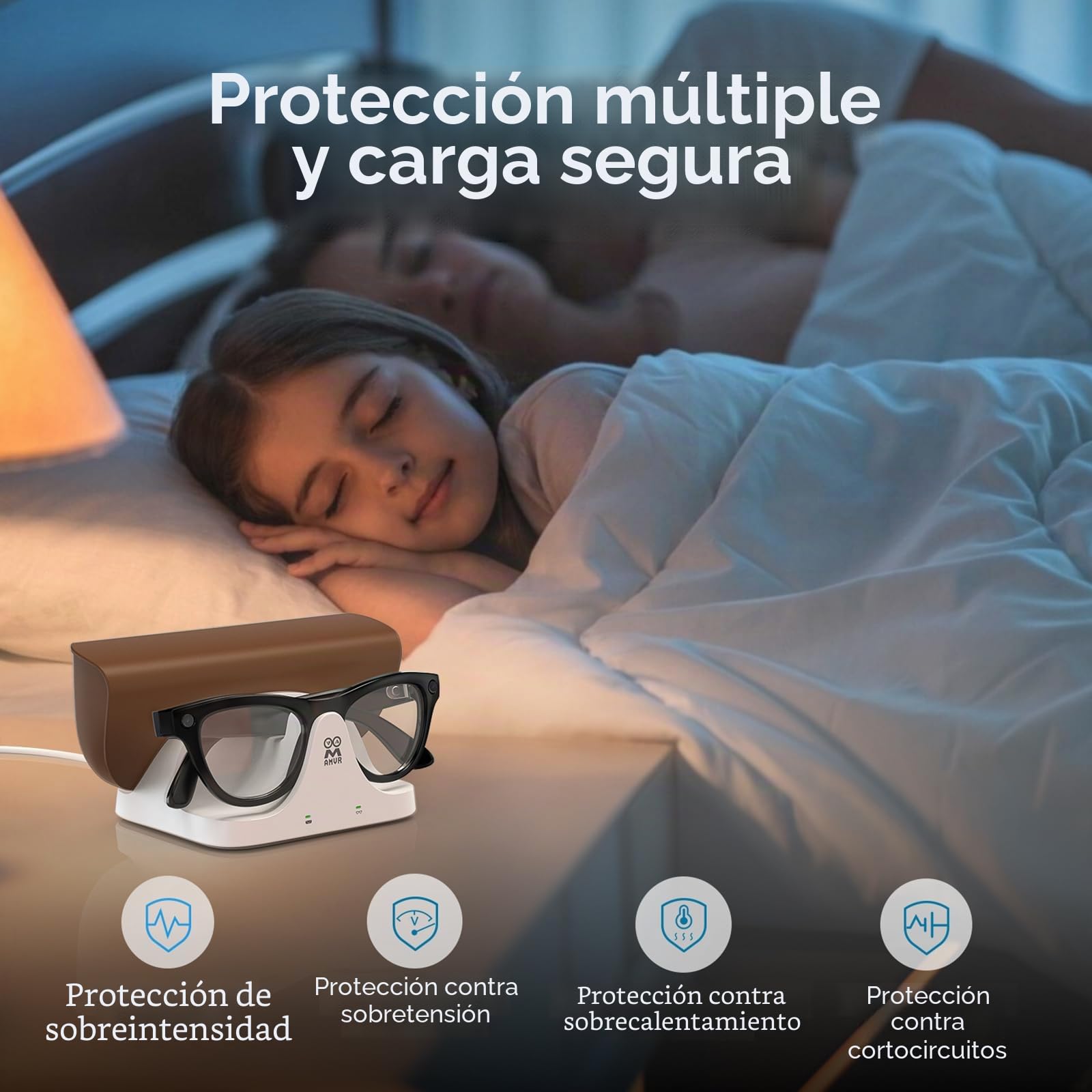 AMVR - Estación de carga magnética 2 en 1 compatible con Ray Ban Meta Wayfarer/Skyler/Headliner Smart Glasses Case Accesorios, cargador con indicador LED