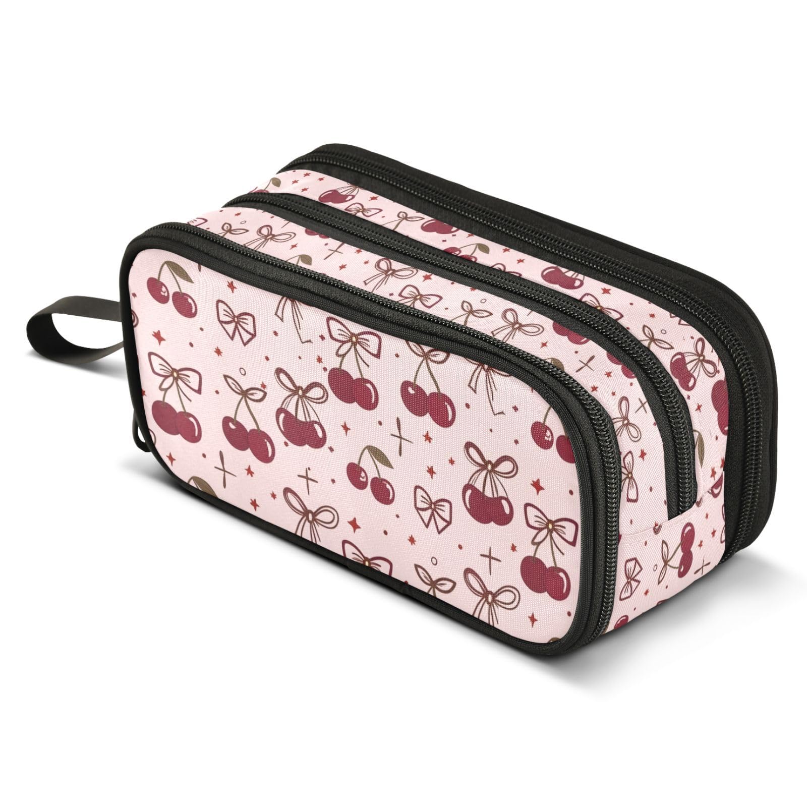 Mnsruu Pink Bow Cherry Polka Dots Pencil Case Large Capacity Pen Bag Girls Boys Pencil Pouch Stationery Organizer Holder Zipper Pen Case for School Office
