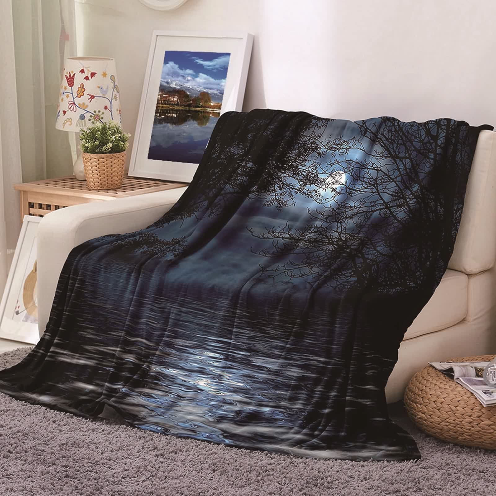 Couverture polaire flannel KnSam bleu 100x150 plaid chaud canapé lit jeté de lit imprimé