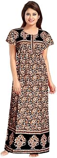 KBNBJ Nighty for Women Cotton Printed Maxi Gown Ankle Length Nighty Night Dress Gown for Women Maxi - Free Size (Black Daman) Price In India