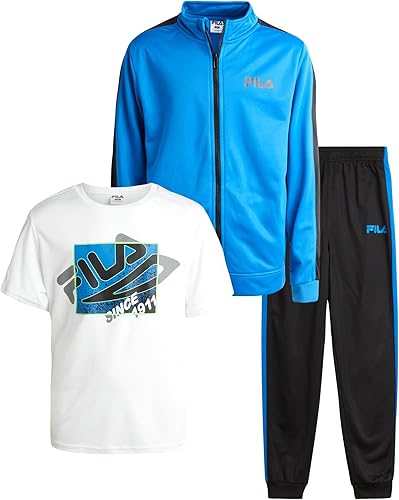 Fila Conjunto deportivo deportivo para niños, sudadera de tricot de 3 piezas, pantalones deportivos, camisa, ropa deportiva para niños (8-12)