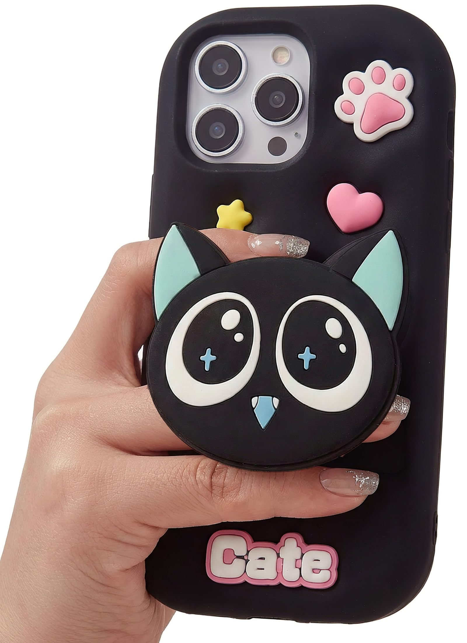 Coque chat mignon iPhone 13 Pro pour fille avec anneau support de table - 8