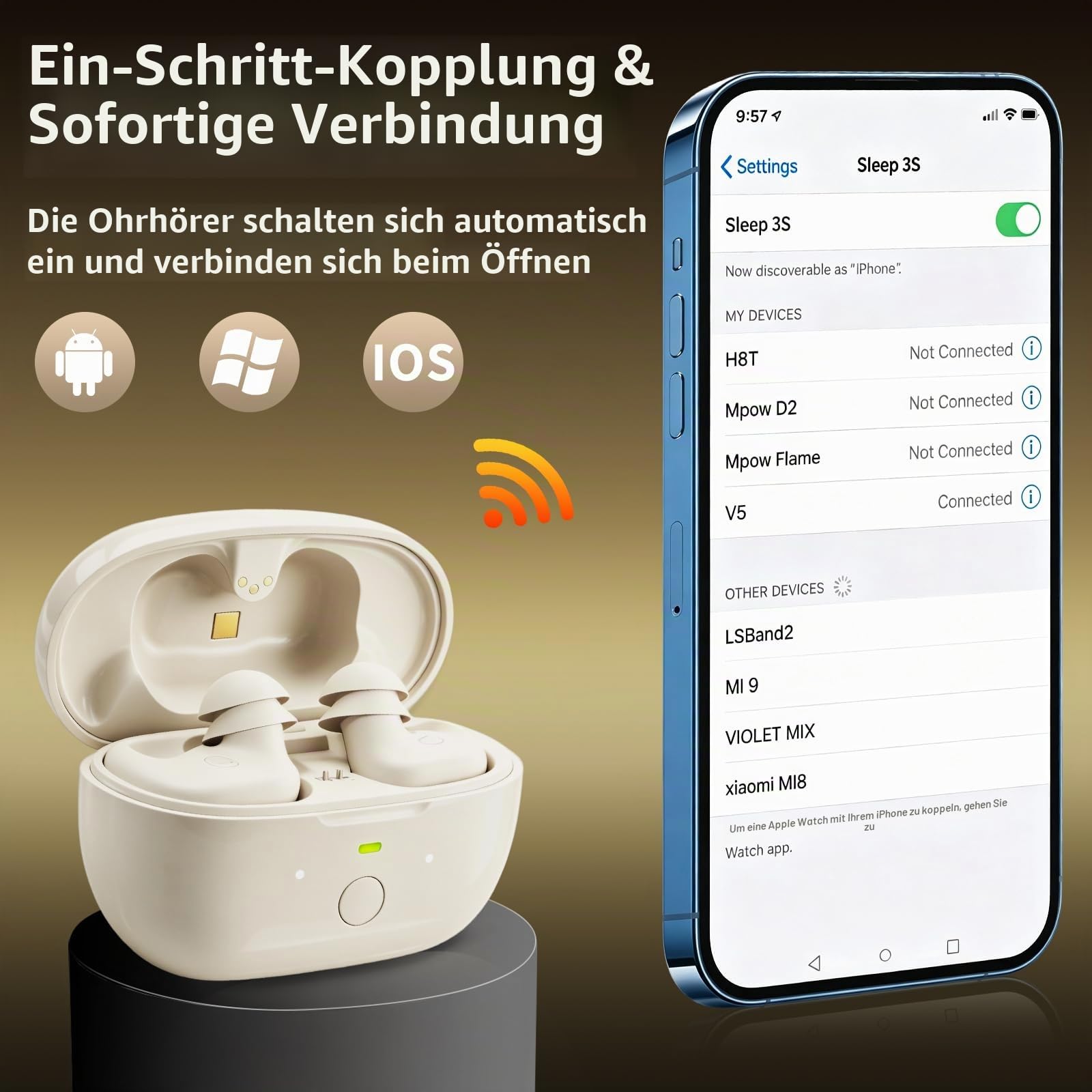 Schlafkopfhörer,2026 Neue Mini-Kabellose schlafkopfhörer seitenschläfer,Bluetooth-6.0-Kopfhörer zum Schlafen,IPX7-Ohrhörer,Ultrakomfortabel für Seitenschläfer, weichen sleepbuds & druckfreiem