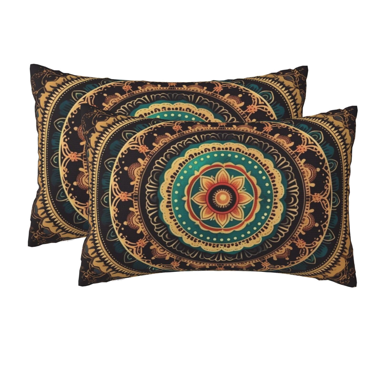 2 Pack Queen Size Pillow Cases for Hair and Skin Soft Breathable Pillow Case Covers with Hidden Zipper Mandala Pillowcase 20x30 Inches Pillow Cover for Sleeping Gift