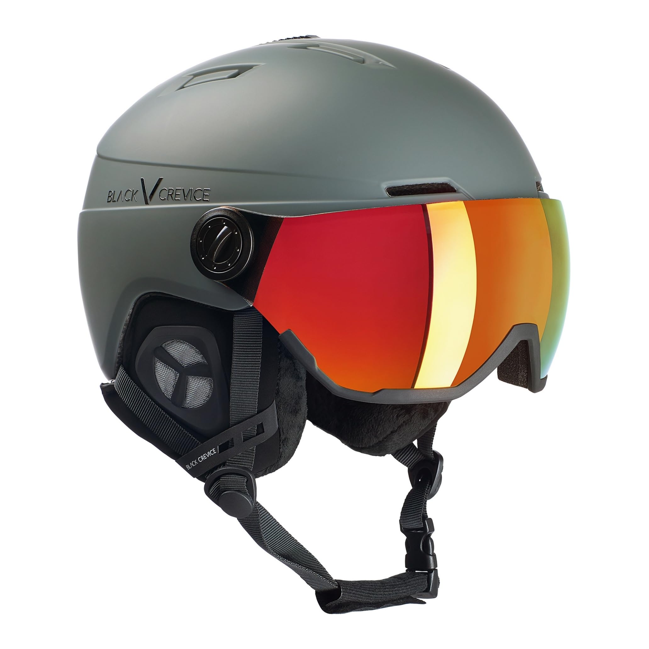 Black Crevice Skihelm Calgary I Skihelm mit Visier im Pilotenstyle I Skihelm Herren & Damen I Skihelm aus Polycarbonat I Atmungsaktiver Ski-Helm I Größenverstellbar