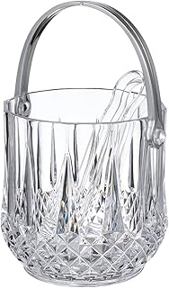 Amosfun Crystal Clear Ice Bucket Summer Day Ice Container Wine Cooler with Tongs and Handle Cocktail Bar Party Supply 5.11 X 4.72 X 4.72 Inch