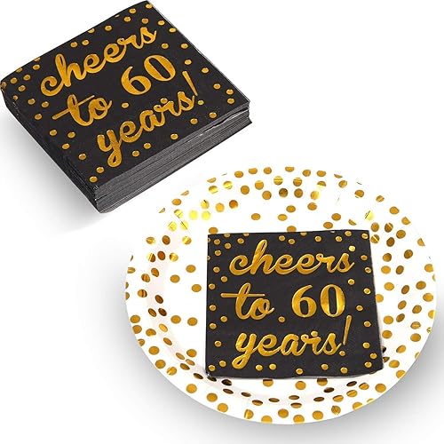 Miniatura 4 de Elcoho Paquete de 60 servilletas de cóctel, decoraciones de cumpleaños número 60, servilletas de almuerzo para cumpleaños, suministros de fiesta de