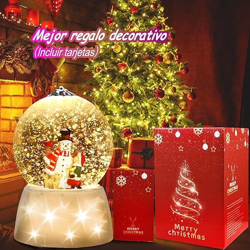 Miniatura 4 de [Rotación de 360°] Linterna de música de globo de nieve de Navidad, lámpara decorativa de muñeco de nieve de Navidad con función de temporizador de